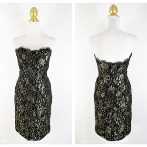 Vintage Victor Costa Gold Black Strapless Dress